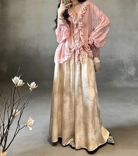 渐变暮光金箔抓皱肌理感阔腿裙裤 墨璇 24日」 三吉黑花「92折2