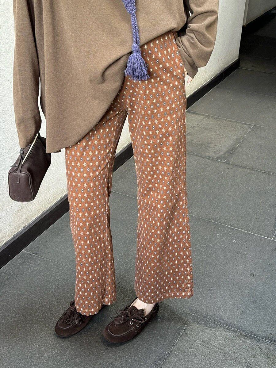 Owish 灯芯绒上的印花艺术独家灯芯绒印花松紧腰显瘦九分裤,女装/女士精品,休闲裤,淘宝优惠券,粉丝福利购,淘宝优惠卷