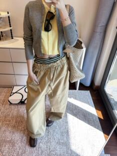 RARELY 双腰头条纹拼接阔腿工装裤 卡其/藏蓝