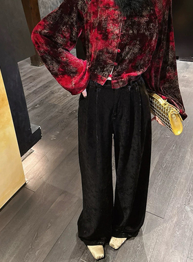 三吉 【冬意暖】丝绒阔腿裤子女秋冬季加绒2024新款今年流行潮