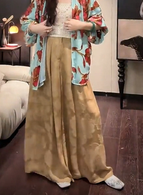 三吉黑花「8/17晚8点新品95折【宋至】人丝织金提花双面缎垂垂裤