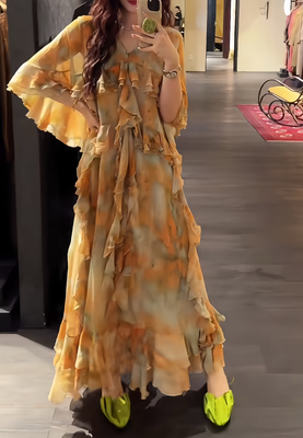 三吉黑花【三笙月】国风新中式金丝薄纱连衣裙子女夏2025新款漂亮