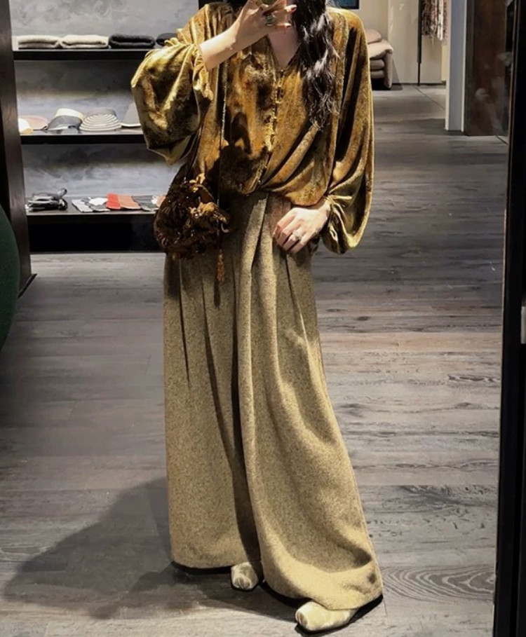 三吉黑花【寻野】阔腿裤子女秋冬2025新款休闲毛呢裤宽松bf慵懒风