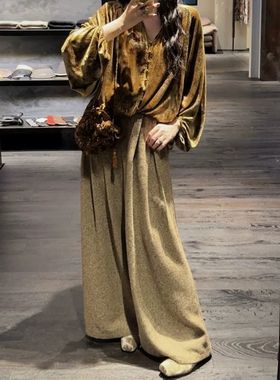 三吉黑花【寻野】阔腿裤子女秋冬2025新款休闲毛呢裤宽松bf慵懒风