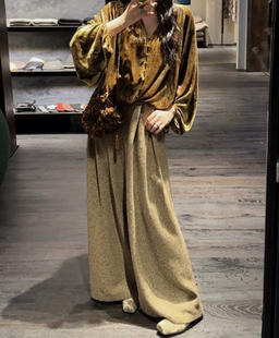 三吉黑花【寻野】阔腿裤子女秋冬2025新款休闲毛呢裤宽松bf慵懒风