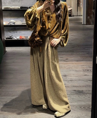 三吉黑花【寻野】阔腿裤子女秋冬2025新款休闲毛呢裤宽松bf慵懒风