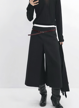 RARELY 高品质 布料100还原 A型立褶7分阔腿裤 黑色/01原牛