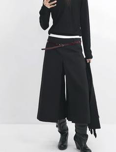 RARELY 高品质 布料100还原 A型立褶7分阔腿裤 黑色/01原牛