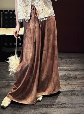 三吉黑花【暖春意】新中式诧寂风炒色阔腿裤子2025新款休闲长裤