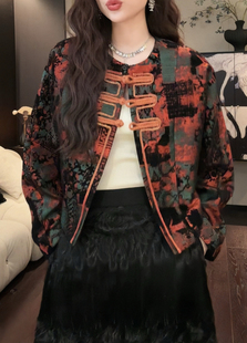 三吉黑花【花清月】国风雪尼尔提花早秋季外套女新中式独特超好看