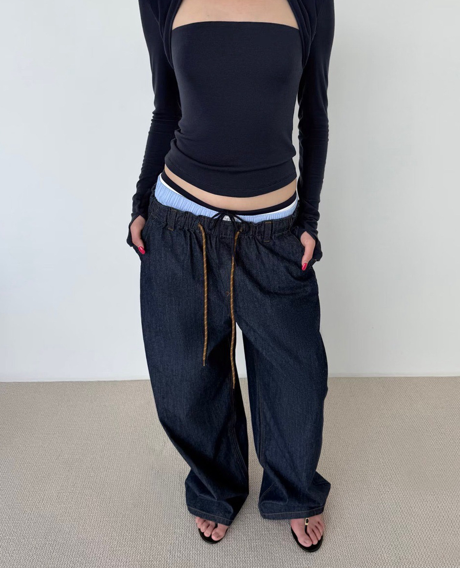 RARELY  高品质 正确版 布料100还原 轻松抽绳阔腿长裤 原牛