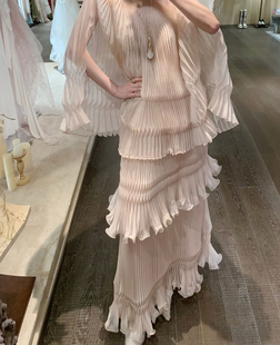 Cello 26春 法式薄纱定位压褶木耳边半身裙百搭不规则裙子长裙