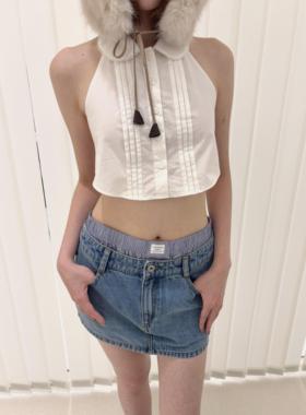 RARELY  娃娃领露背可调节衬衫领子