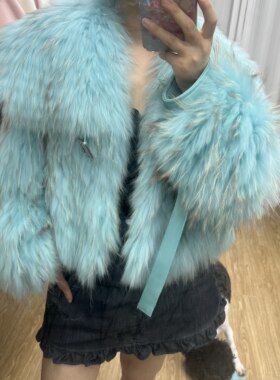 海宁女士大翻领时尚貉子毛车条皮草保暖外套