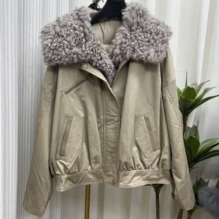 海宁女士时尚 网红皮草外套 保暖羊毛皮毛一体娃娃领内里羽绒时尚