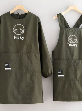 低调深菜绿色别致围裙罩衣女厨房家用做饭围腰 男工作服围兜兜gzf