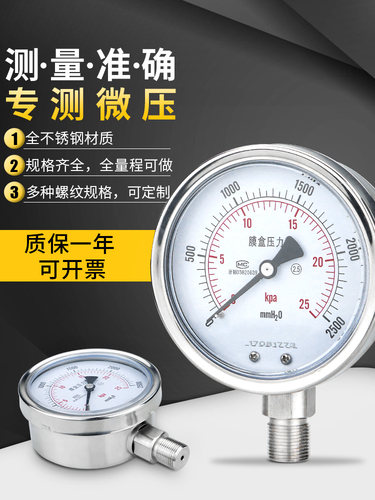 新品不锈钢膜盒压力表YE100BF 40KPa60耐硫压力表 耐高温耐腐蚀微