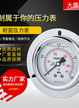 不锈钢耐震压力表YN60ZTBF背接式油压气压水压2分4分M14*1.5轴向