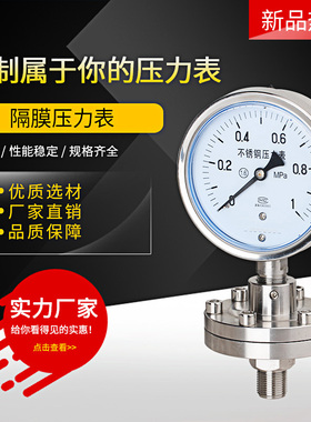 不锈钢耐震隔膜压力表YTP100BF/ML 螺纹连接耐腐蚀钽膜片316L化工
