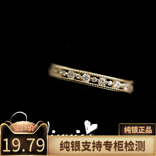 S925纯银镀14K金黄金罗马风镂空精致钻通勤款戒指闺蜜女日系指环