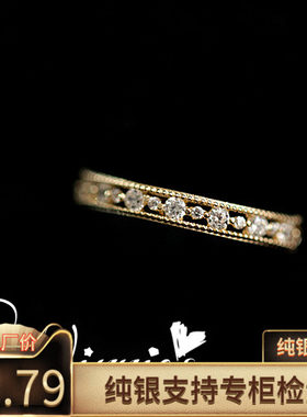 S925纯银镀14K金黄金罗马风镂空精致钻通勤款戒指闺蜜女日系指环