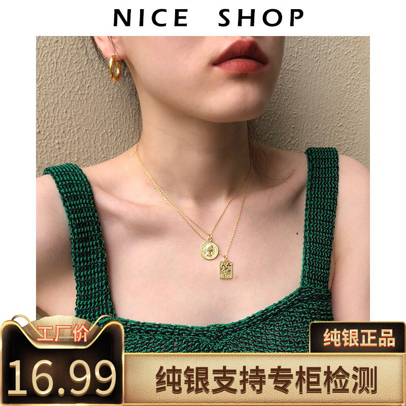 NICE925纯银ins复古人像硬币项链 简约chic 金币银币钱币锁骨链女