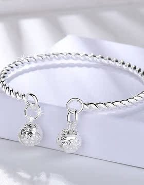 纯银扭线麻花双宫铃手环赠尔之铃铛一步一响手镯网红抖音闺蜜手镯