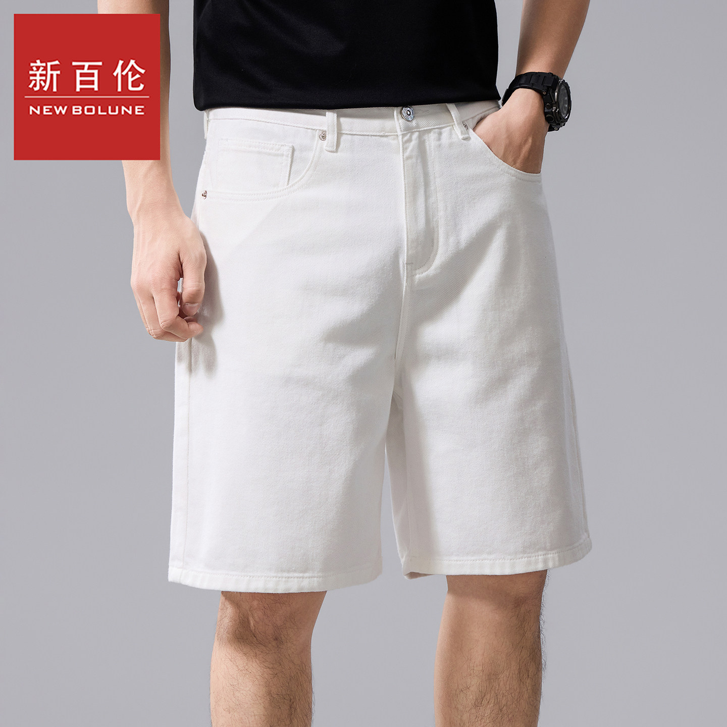新百伦牛仔短裤男装复古港风百搭五分裤2026夏季新款修身潮牌短裤图片