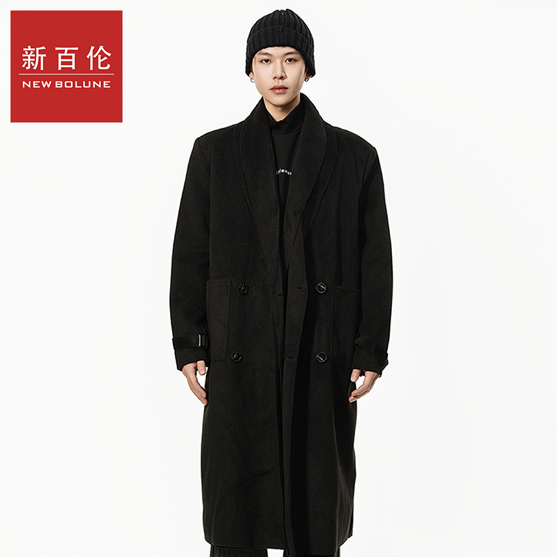 新百伦秋冬季新款韩流时尚过膝中长款呢大衣宽松呢料里布加棉风衣