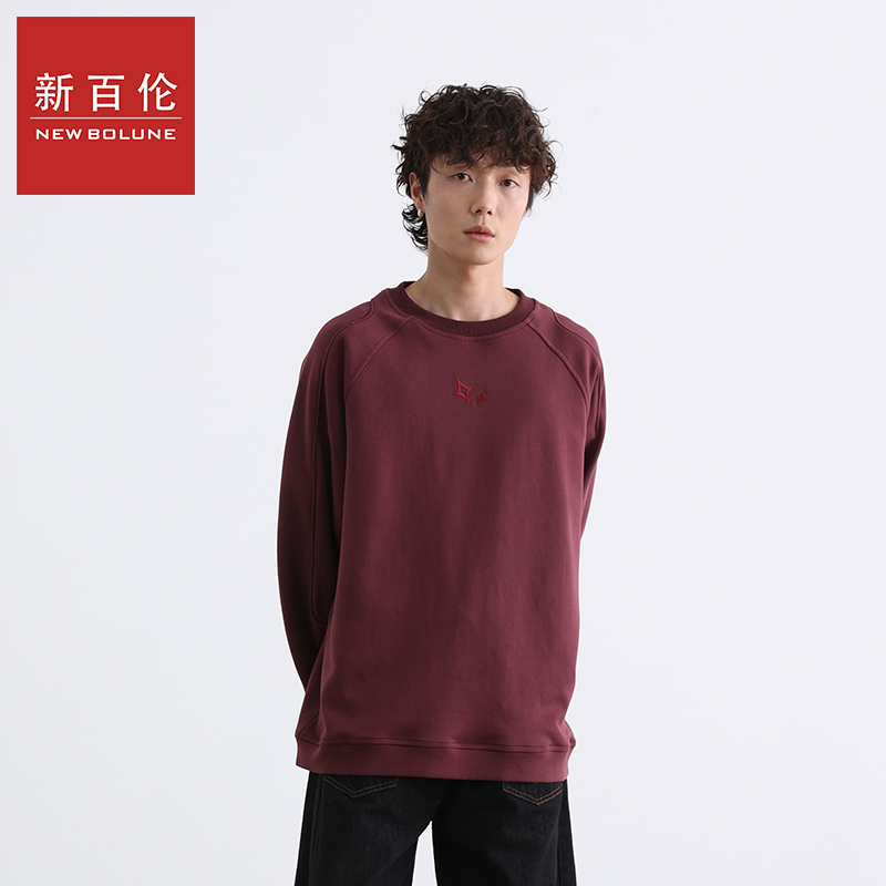 新百伦美式复古简约运动设计感卫衣男秋冬款小众宽松圆领长袖上衣