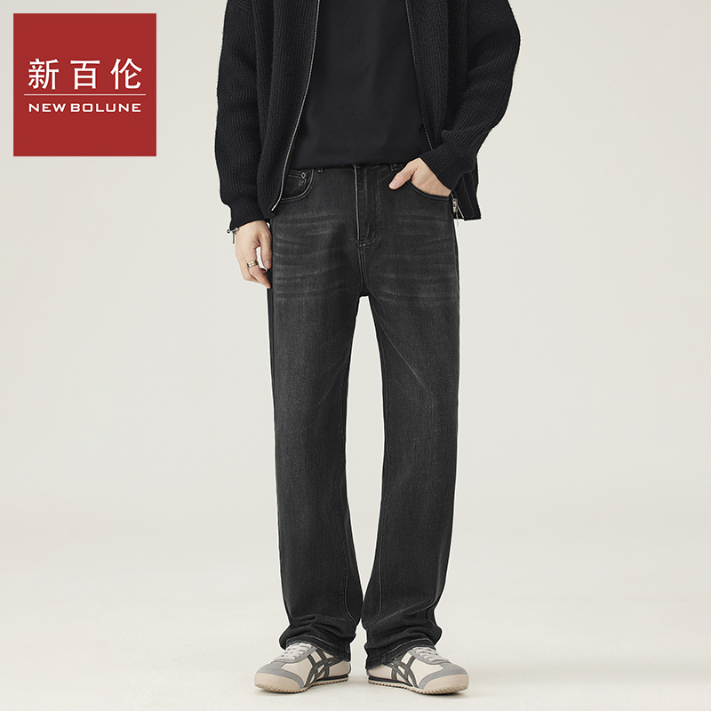 新百伦秋冬美式潮牌显瘦质感牛仔裤宽松直筒百搭时尚痞帅牛仔长裤