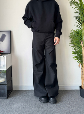 POPLAR CLASSIC 垂感褶皱西裤立体剪裁高质感分割微喇休闲长裤男