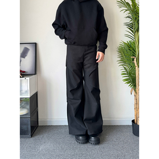 POPLAR CLASSIC 垂感褶皱西裤立体剪裁高质感分割微喇休闲长裤男