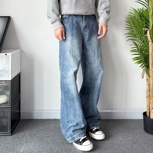 POPLAR CLASSIC 复古做旧水洗clean直筒牛仔裤宽松阔腿休闲长裤男