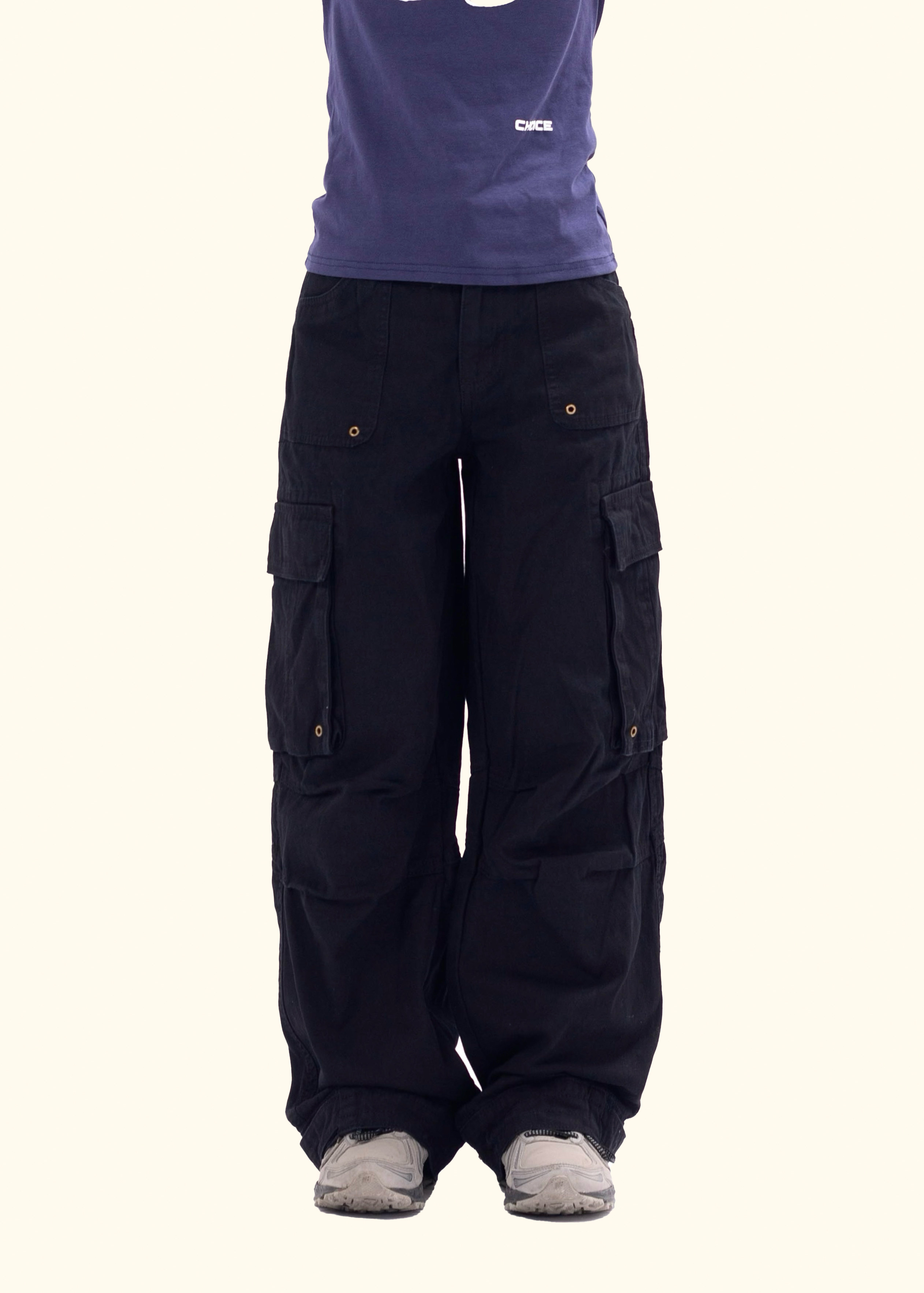 万千少女美式复古低腰宽松黑色工装裤女2024春季新款阔腿长裤子