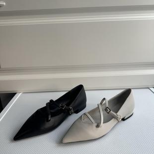 女平跟单鞋 STELLA 浅口尖头搭扣羊皮平底鞋 新款 LUNA2024春季