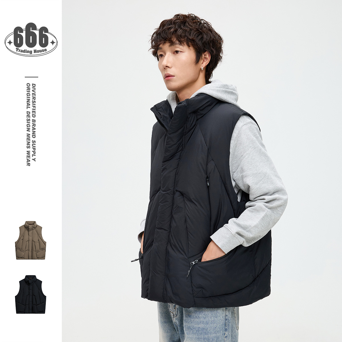 ANSWER ME设计感冬季白鸭绒外套男女情侣款羽绒服马甲背心YR5227