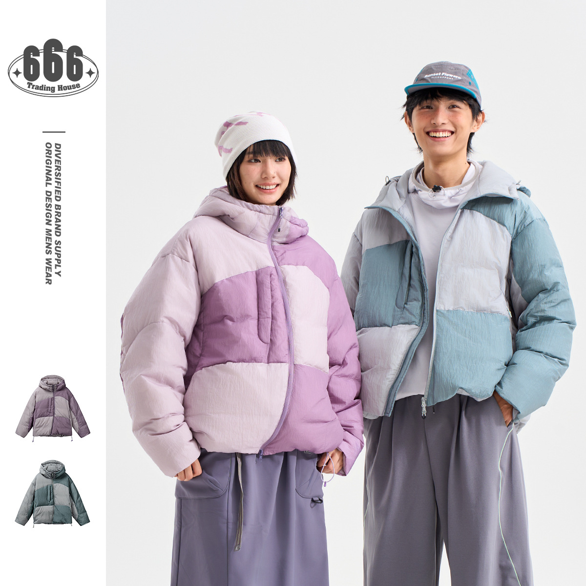 BLACKARMADA冬季户外日系复古拼接连帽外套保暖羽绒服男女MY6805