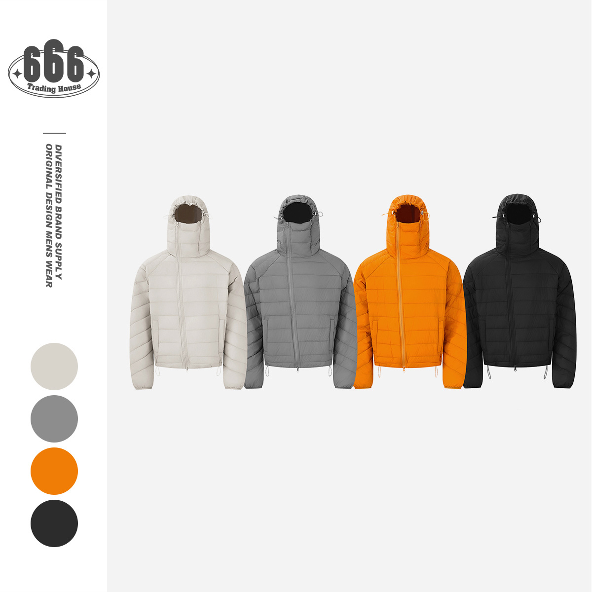 FORN3冬季排骨羽绒服男宽松潮牌保暖斜拉链防风连帽90绒外套