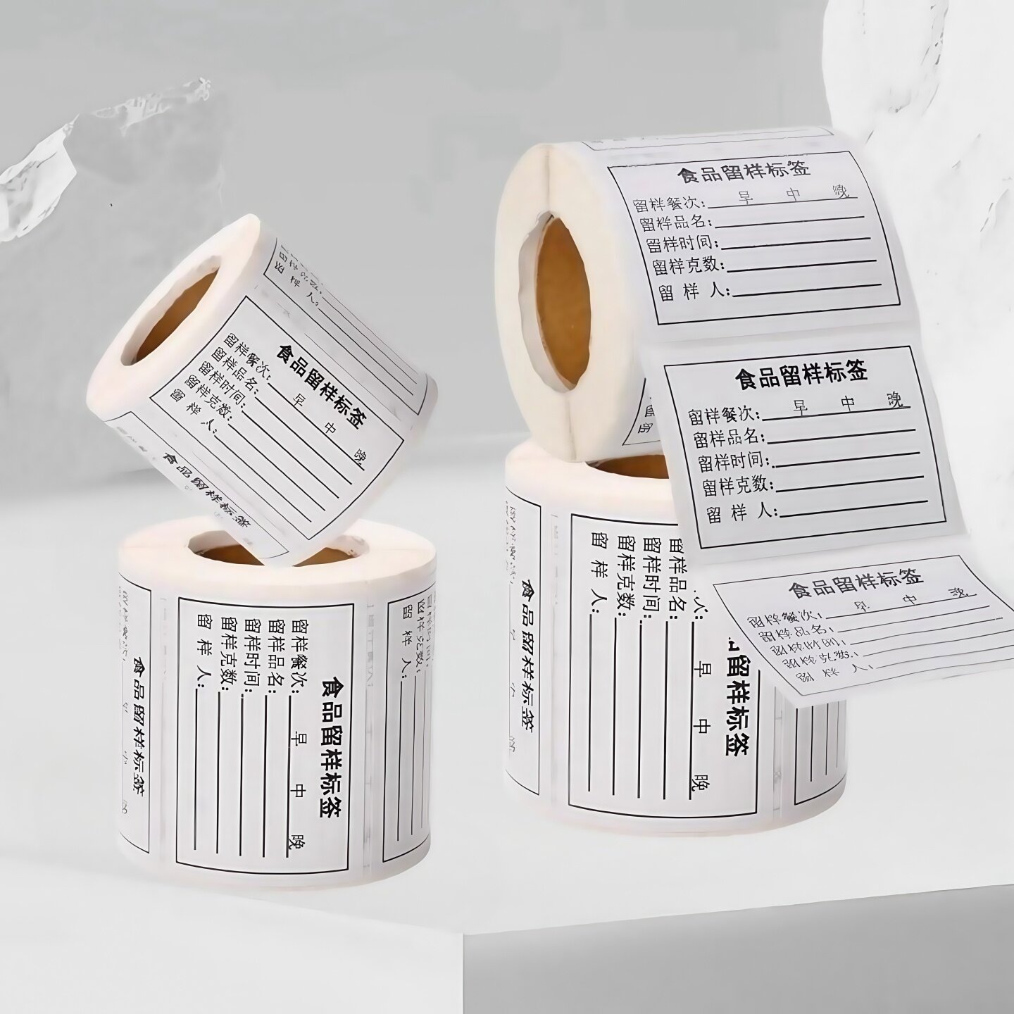 食品留样标签可手写不干胶防水酒店餐厅厨房学校幼儿园取样盒分类卡纸食品生产日期铜版不干胶可移除粘贴定制