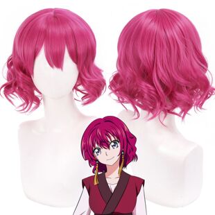 晨曦公主拂晓 尤娜cosplay假发头皮顶32CM玫红色齐耳微卷短发