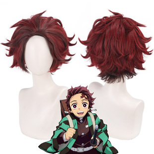 猫八 鬼灭之刃灶门炭治郎COS假发黑红色反翘短发动漫毛坯炭子同款