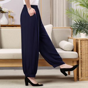 高腰宽松休闲中国风高端网红妈妈花裤 女棉绸灯笼裤 夏新款