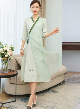 茶艺师连衣裙茶服女旗袍唐装