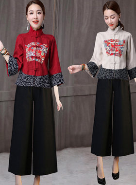 中式旗袍棉麻复古女上衣汉服唐装