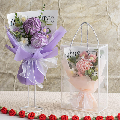 三花儿童节跨境爆款手工钩织康乃馨编织毛线花玫瑰花礼盒成品花束