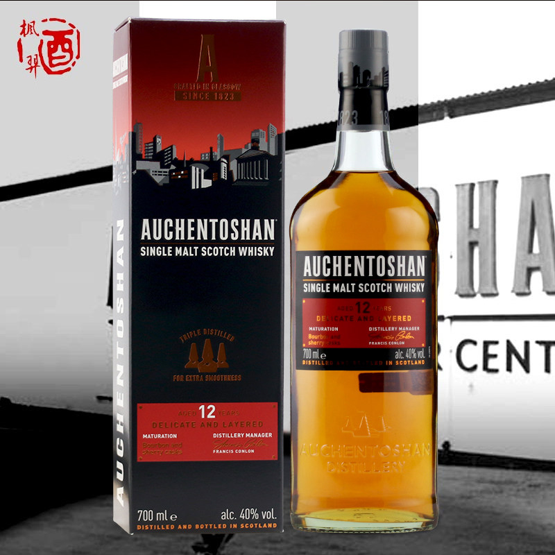 欧肯特轩12年单一麦芽苏格兰威士忌 进口洋酒行货 auchentoshan