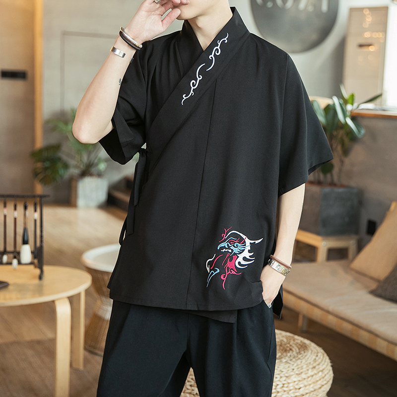 summer Improvement Hanfu Short sleeved Chinese style Surplice Embroidery Half arm jacket Antiquity Xian Qiin the Men's clothing, National costume  category - from Buy2taobao.com to provide professional Taobao agent buy service