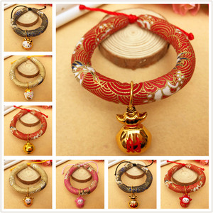 狗狗和风项圈猫咪小型犬 icat日本和风项圈饰品招财猫铃铛云鹤纹