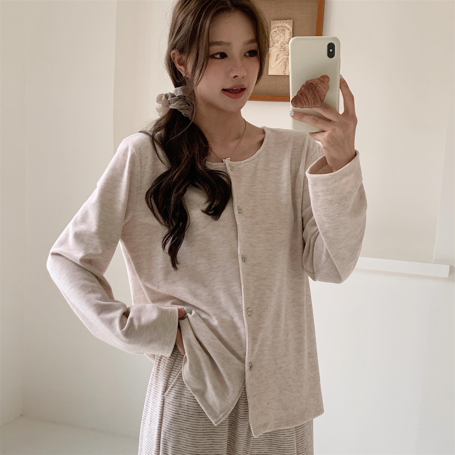 HEARMES 条纹开衫睡衣套装秋季磨毛厚款家居服二件套秋冬宽松保暖